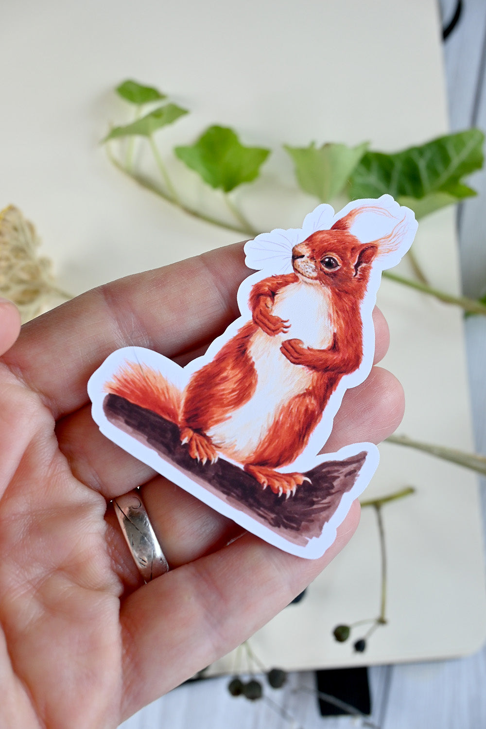 photo of a vinyl sticker featuring squrrel painting
