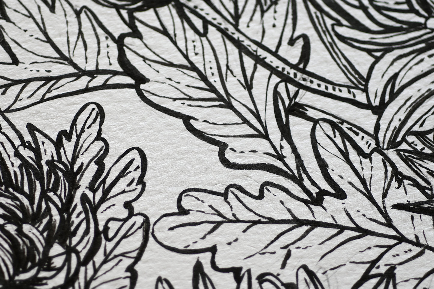 Close-up of a black and white floral painting