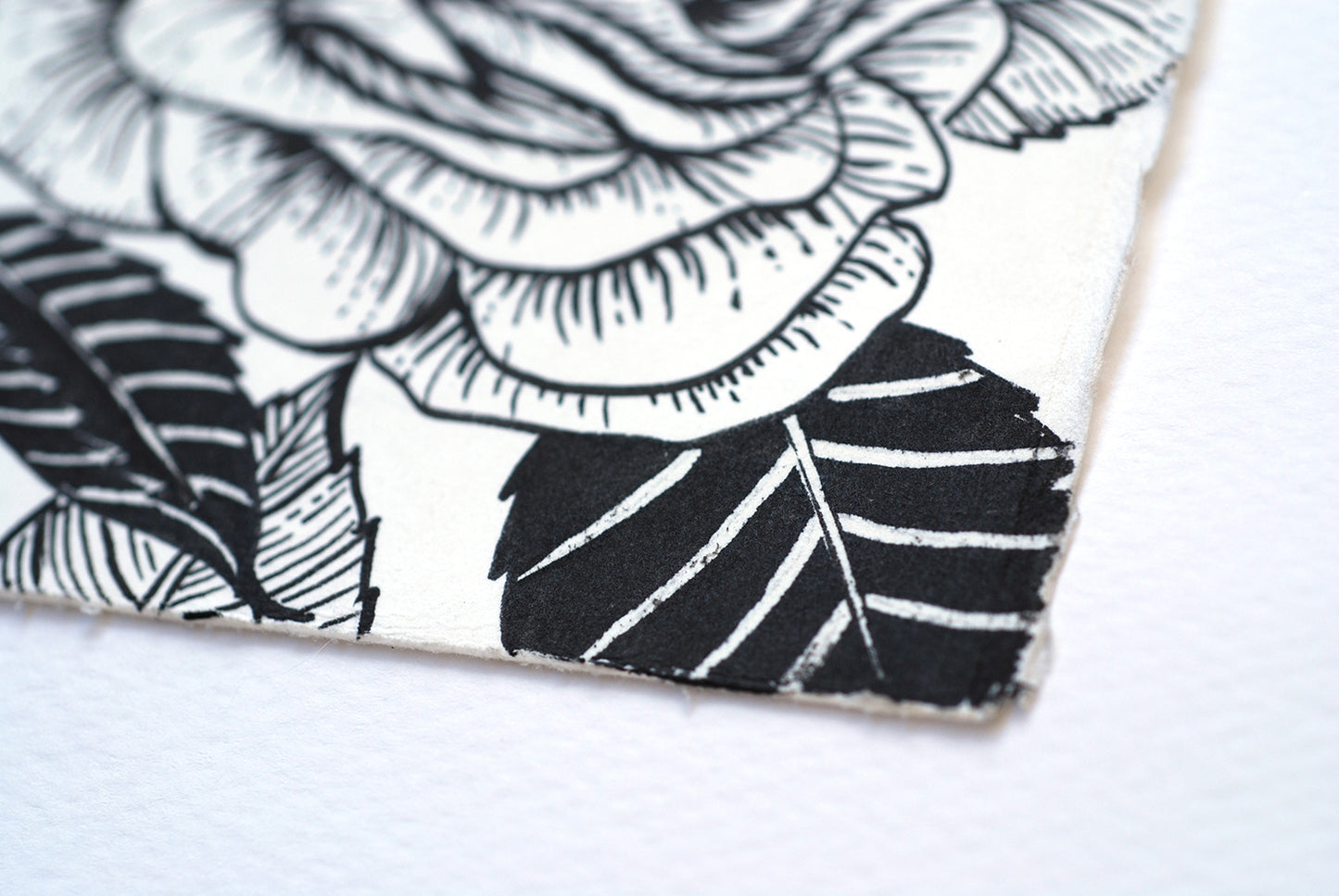Close up on the corner f an ink drawing