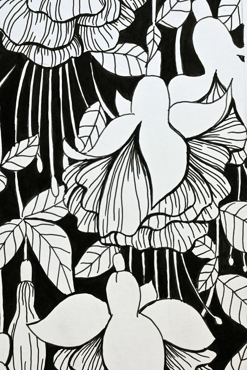 close up photo on ink painting of fuchsia flowers