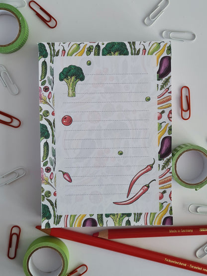 notepad ilustrated with hand-painted with watercolor and ink Vegetables 