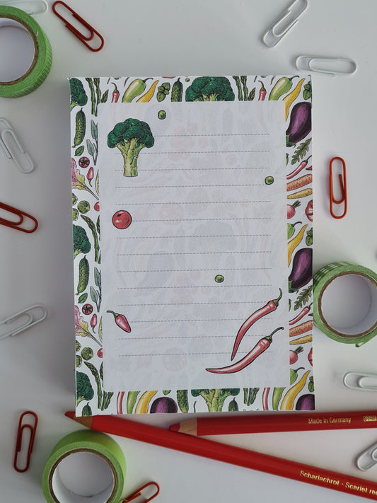 notepad ilustrated with hand-painted with watercolor and ink Vegetables 