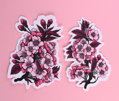 photo featuring illustrated stickers with 2 cherry blossom branches