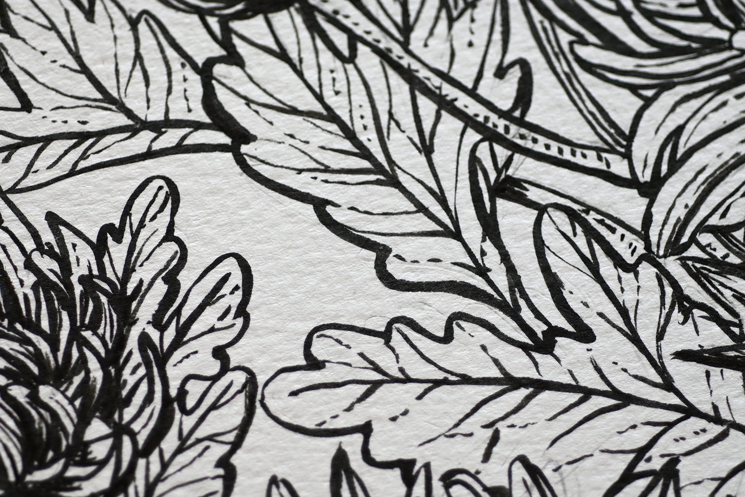 Close-up of a black and white floral painting