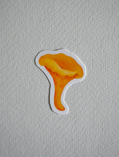 Sticker of a yellow mushroom - Chanterelle on a textured white background