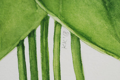 close up of a watercolor painting with initials