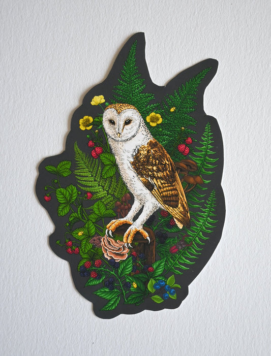 Barn owl and woodland flora vinyl stickers - katerinamitkova