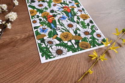 Bee - eaters and wildflowers Art Print - katerinamitkova