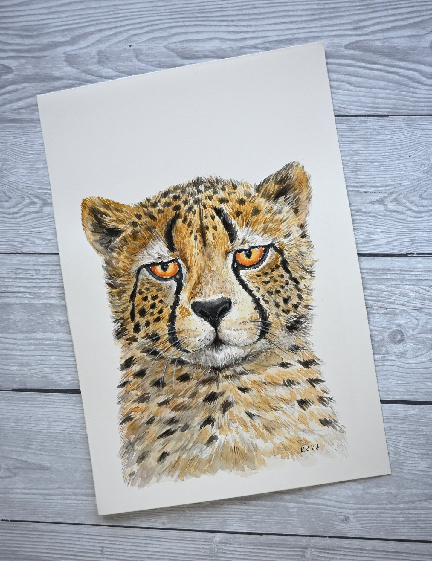 Cheetah watercolor portrait - katerinamitkova