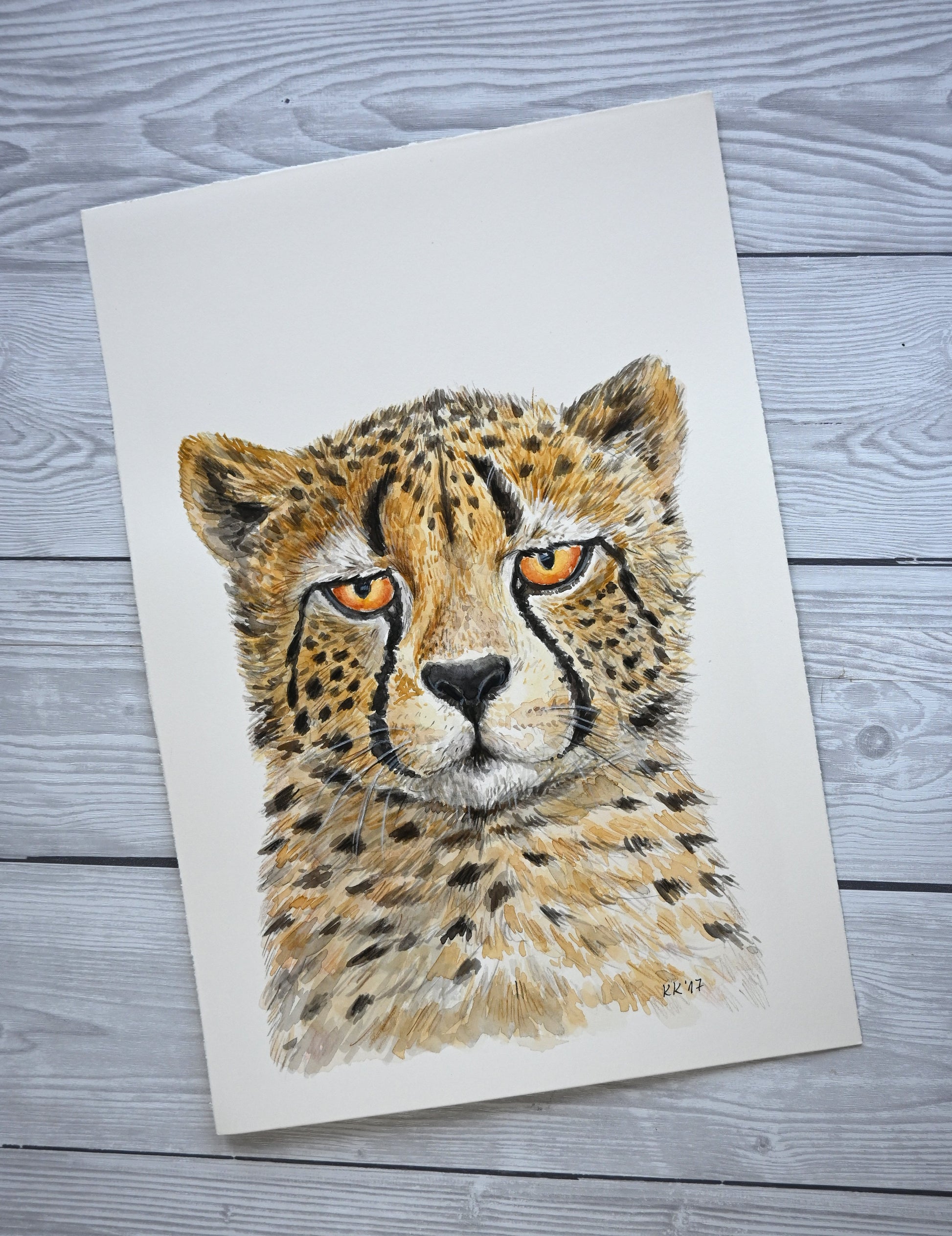 Cheetah watercolor portrait - katerinamitkova