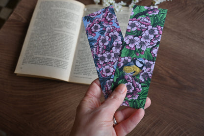 Cherry blossoms and birds pattern Bookmark - katerinamitkova