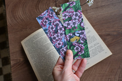 Cherry blossoms and birds pattern Bookmark - katerinamitkova