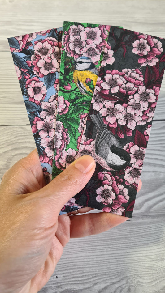 Cherry blossoms and birds pattern Bookmark - katerinamitkova