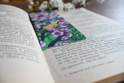 Cherry blossoms and birds pattern Bookmark - katerinamitkova