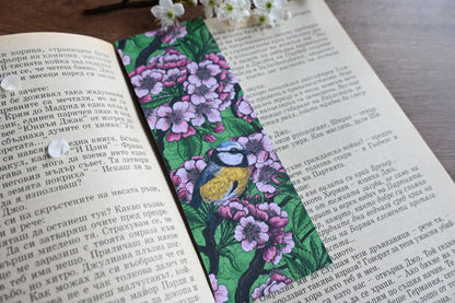 Cherry blossoms and birds pattern Bookmark - katerinamitkova