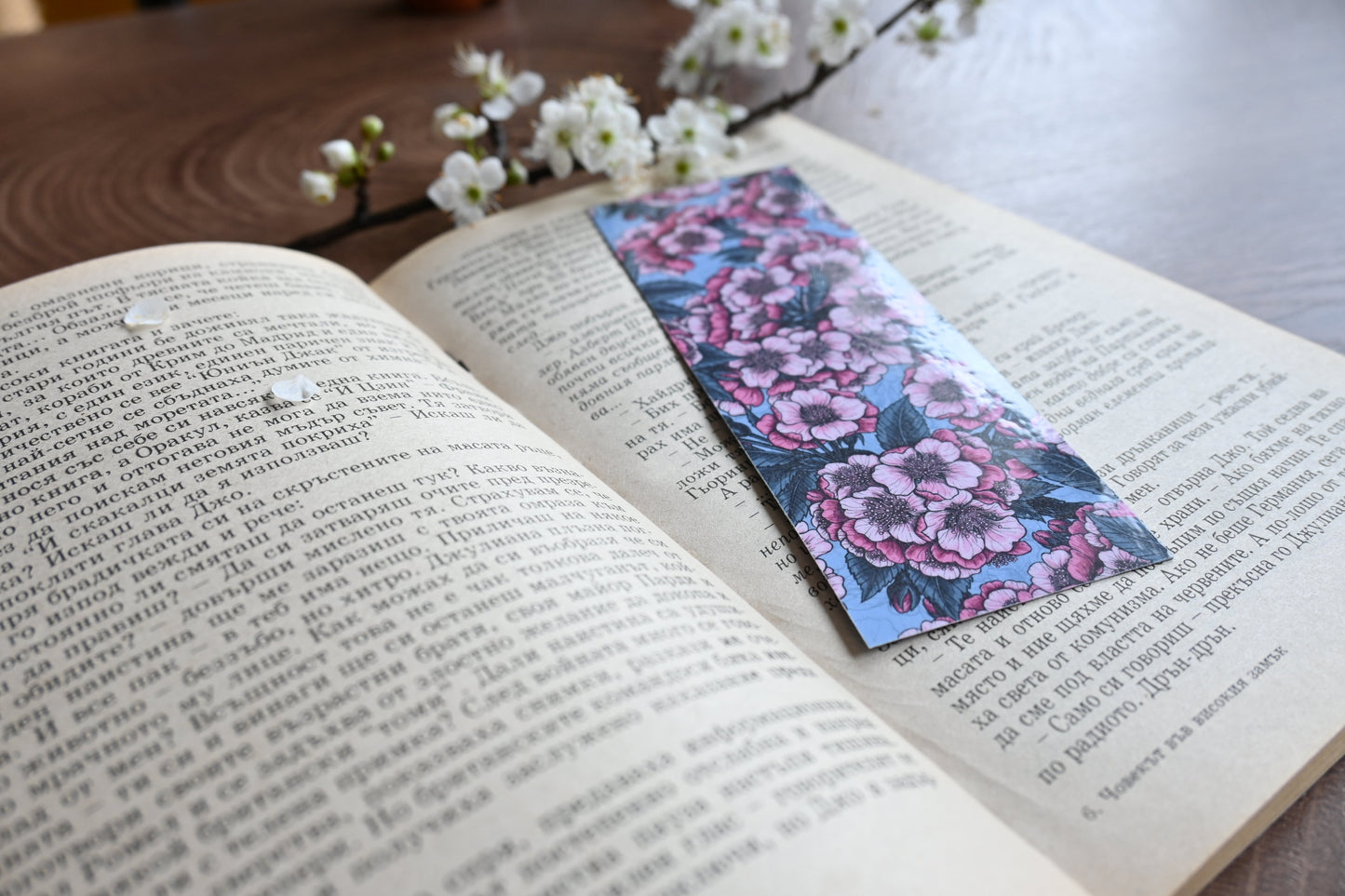 Cherry blossoms and birds pattern Bookmark - katerinamitkova