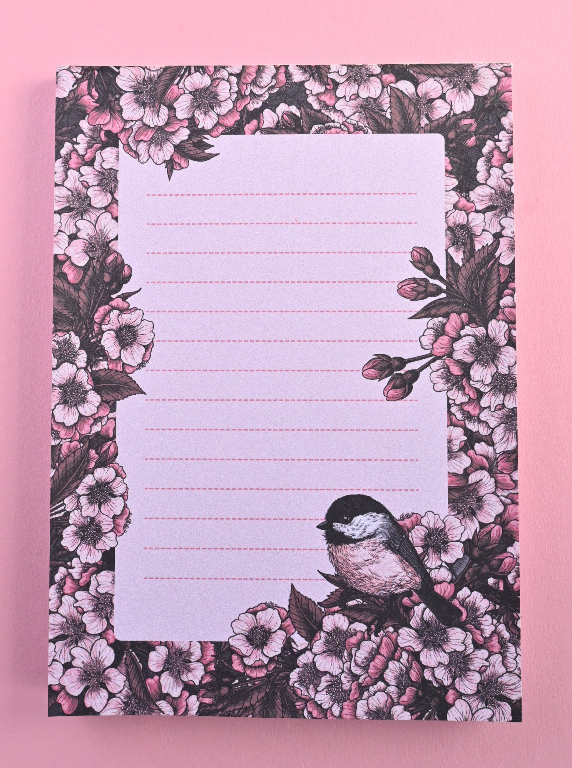 Chickadee and cherry blossom notepad, Bird Grocery List, Shopping list, To - do list, notes, desk planner, daily planner, Memo pad, Checklist - katerinamitkova
