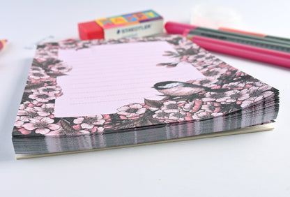 Chickadee and cherry blossom notepad, Bird Grocery List, Shopping list, To - do list, notes, desk planner, daily planner, Memo pad, Checklist - katerinamitkova