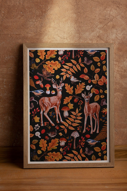 Deer and autumn flora print - katerinamitkova