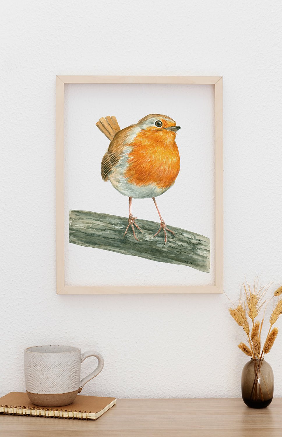 European robin bird watercolor painting - katerinamitkova
