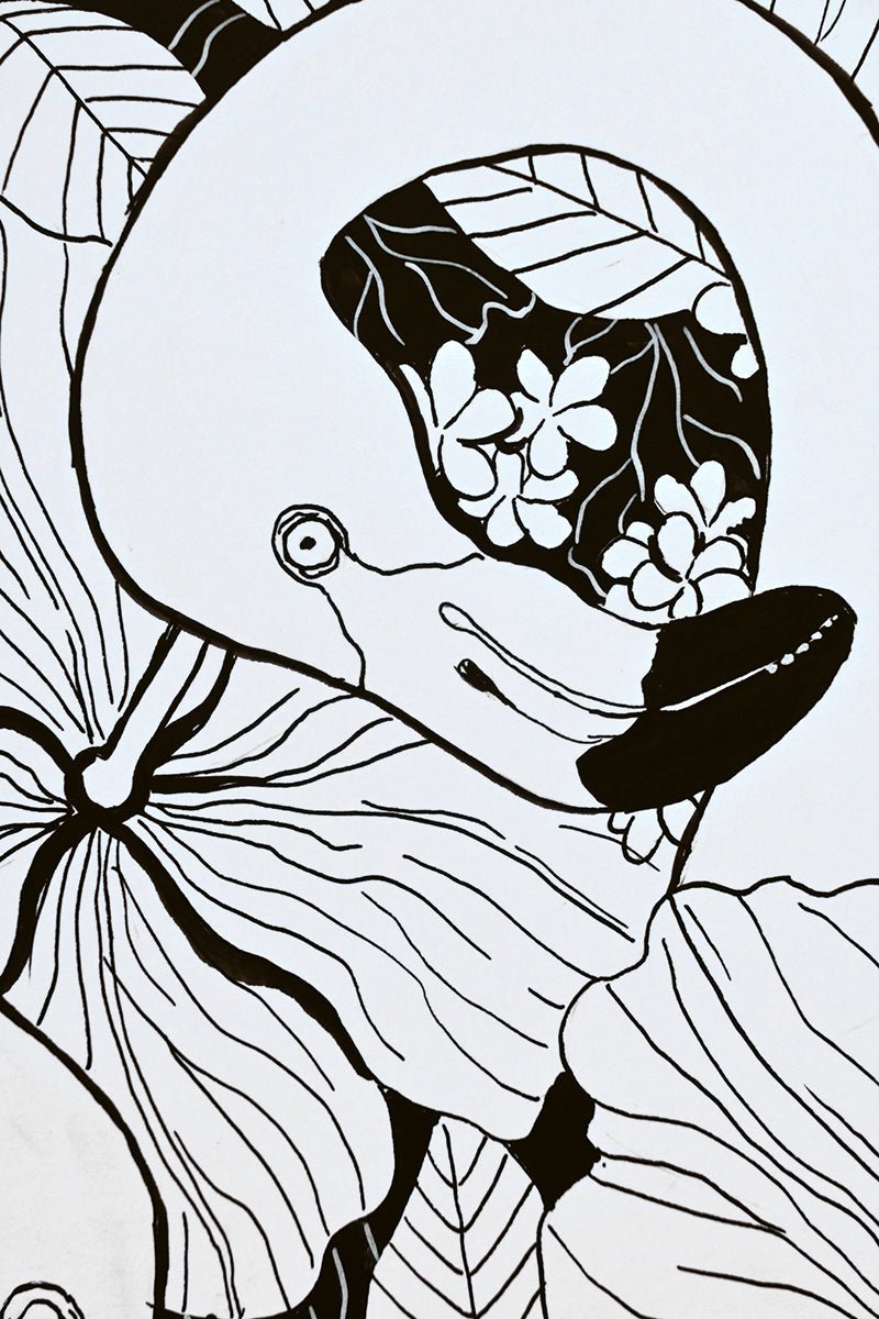 Flamingo garden, ink drawing - katerinamitkova