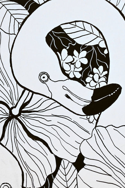 Flamingo garden, ink drawing - katerinamitkova