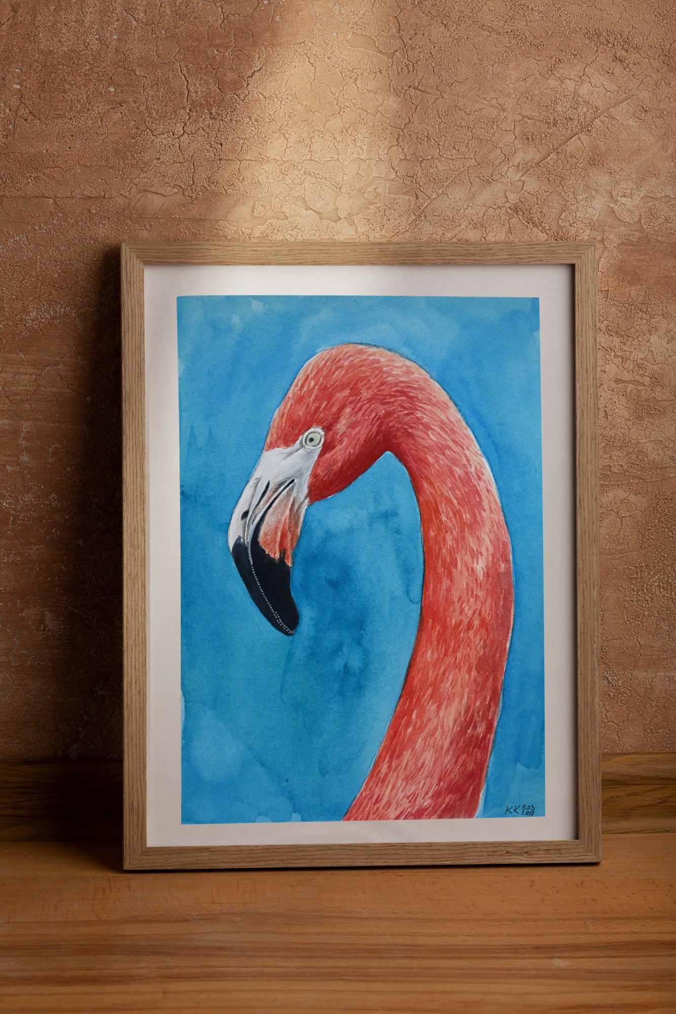Flamingo portrait, original watercolor painting - katerinamitkova