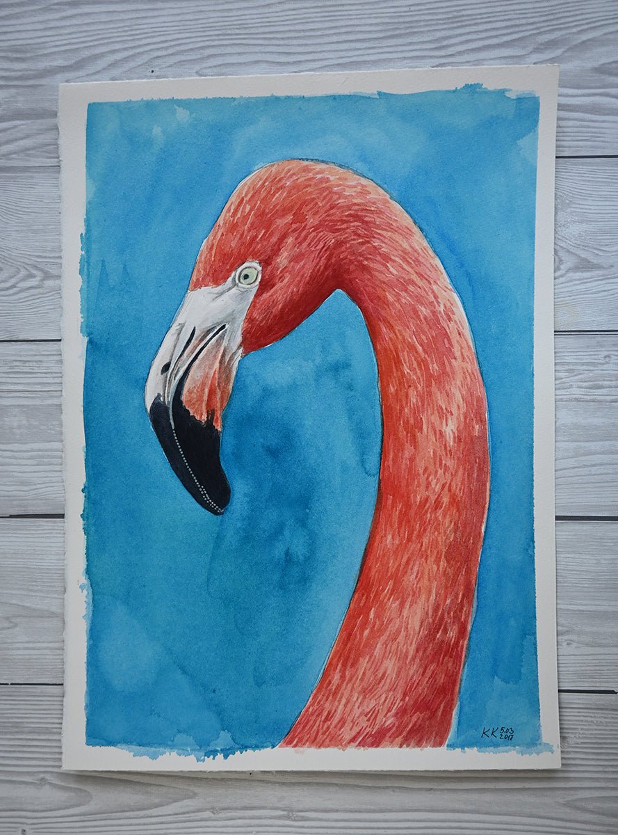 Flamingo portrait, original watercolor painting - katerinamitkova