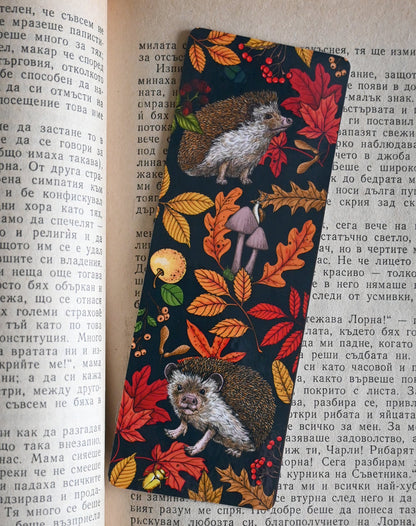 Hedgehogs and autumn flora bookmark - katerinamitkova