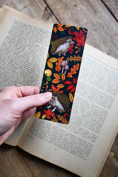 Hedgehogs and autumn flora bookmark - katerinamitkova