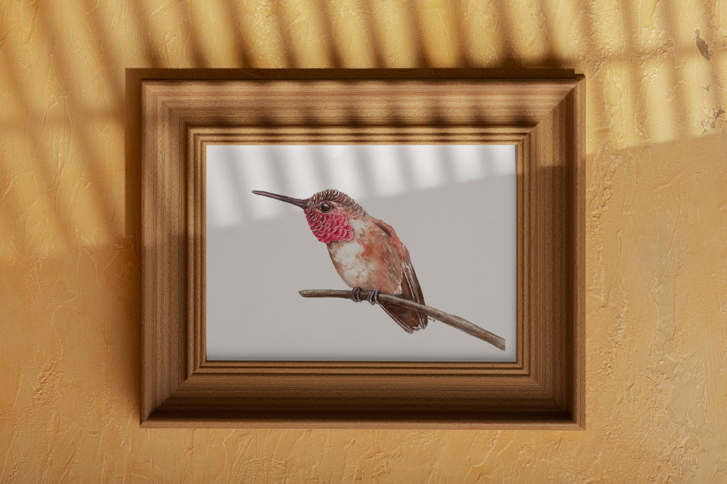 Hummingbird on a branch watercolor painting - katerinamitkova
