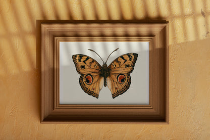 Framed butterfly artwork on a beige wall