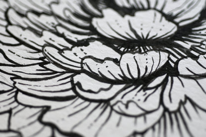 Peonies and monarch butterfly ink drawing - katerinamitkova