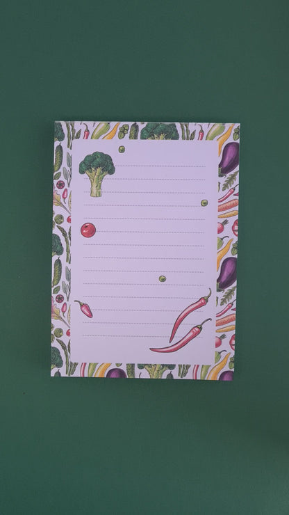 Veggies pattern, Vegetable design notepad, Grocery List, Shopping list, To-do list, notes, desk planner, daily planner, Memo pad, Checklist