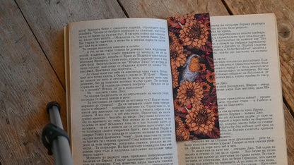 Robin and dahlia flowers pattern Bookmark