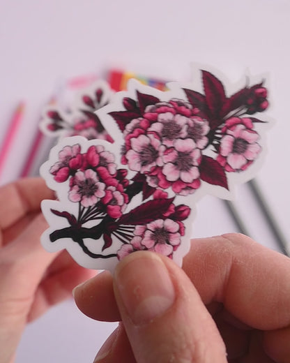 video featuring illustrated stickers with 2 cherry blossom branches