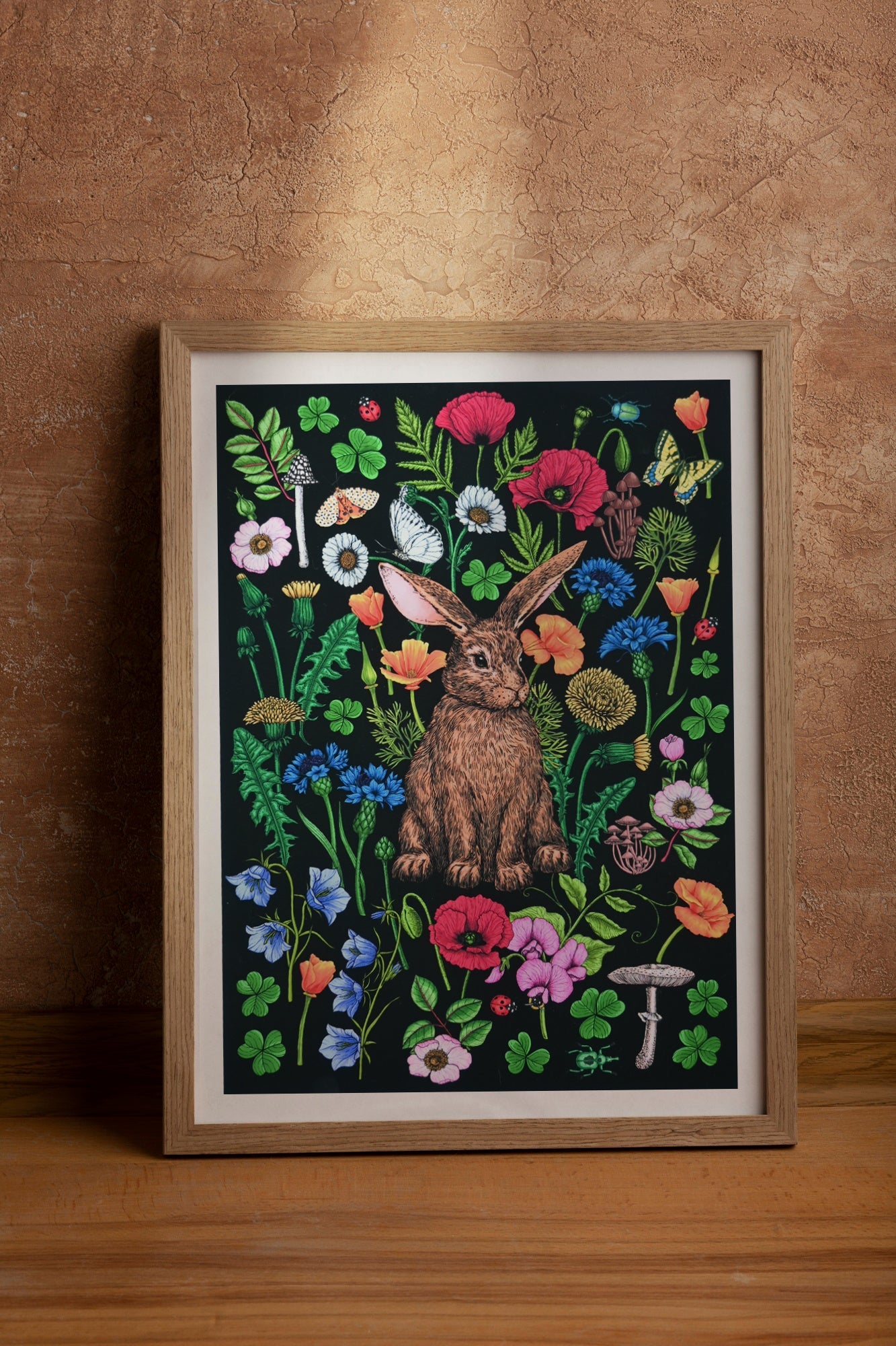 Rabbit and wildflowers 2 art print - katerinamitkova
