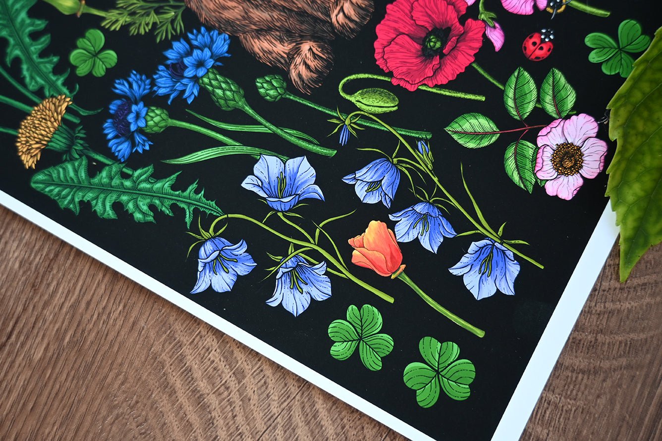 Rabbit and wildflowers 2 art print - katerinamitkova