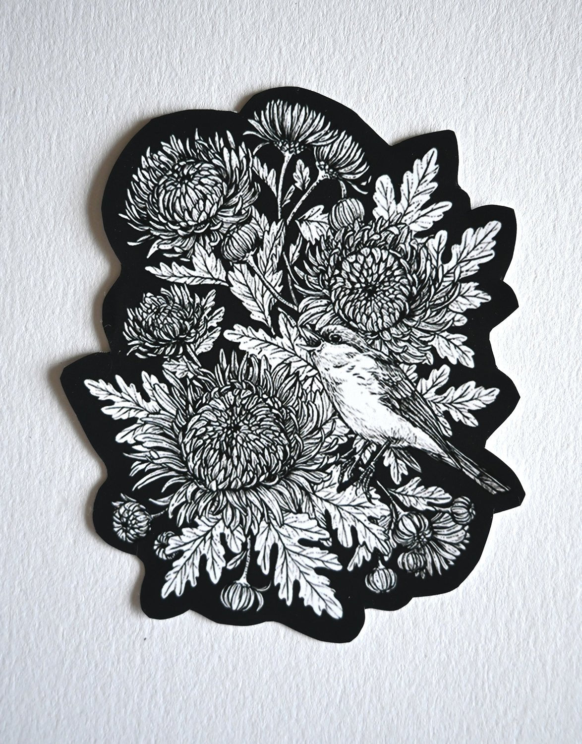 Redstart in the mums vinyl stickers - katerinamitkova