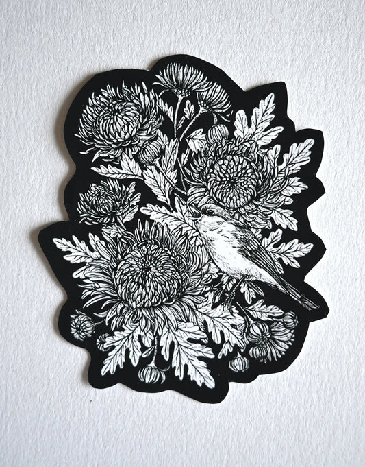 Redstart in the mums vinyl stickers - katerinamitkova