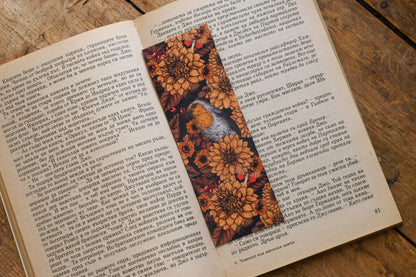 Robin and dahlia flowers pattern Bookmark - katerinamitkova