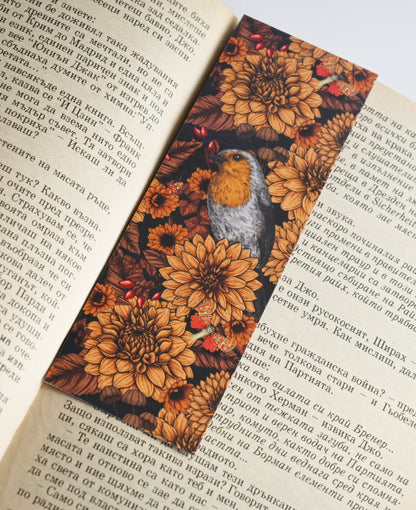 Robin and dahlia flowers pattern Bookmark - katerinamitkova