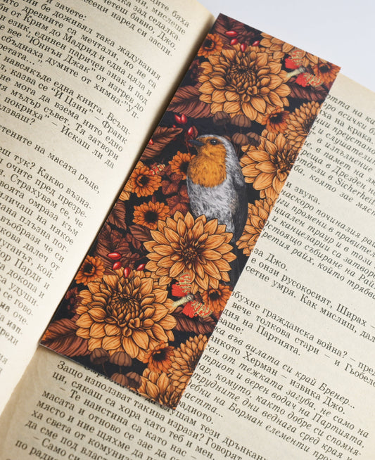 Robin and dahlia flowers pattern Bookmark - katerinamitkova