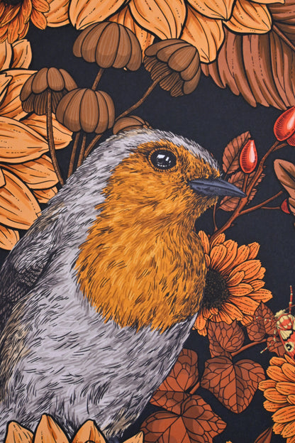 Robin in the dahlias Print - katerinamitkova