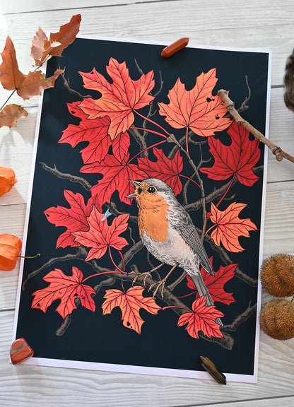 Robin in the maple tree print - katerinamitkova