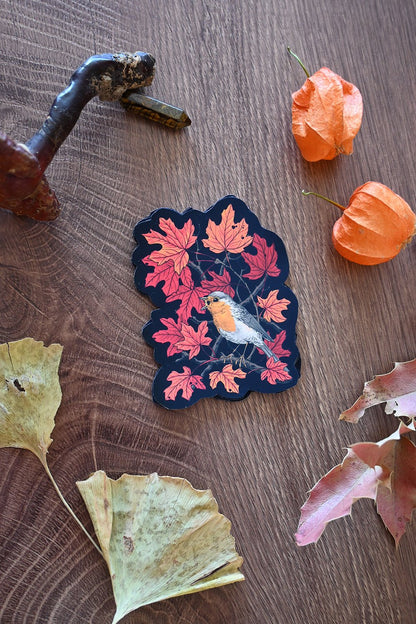 Robin in the maple tree vinyl stickers - katerinamitkova