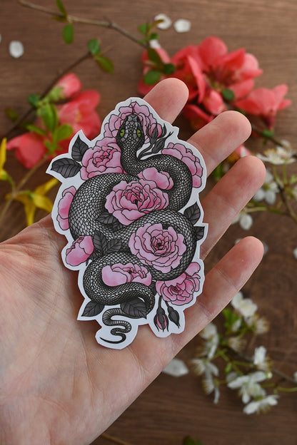 Snake and roses sticker - katerinamitkova