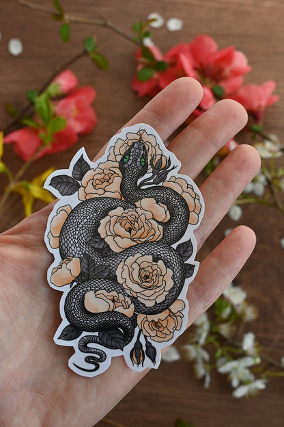 Snake and roses sticker - katerinamitkova