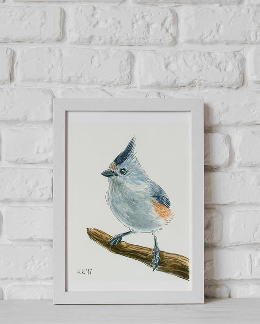 Titmouse on a branch watercolor painting