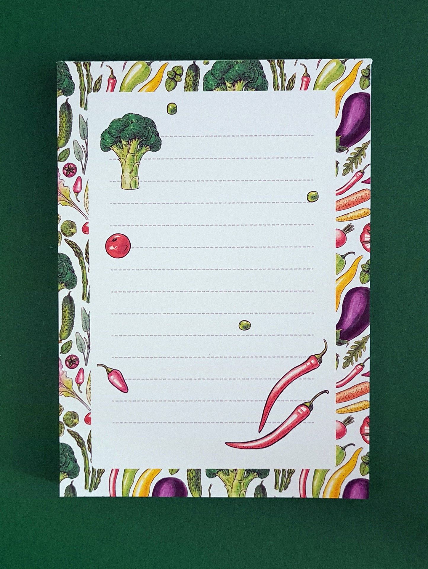 notepad ilustrated with hand-painted with watercolor and ink Vegetables 